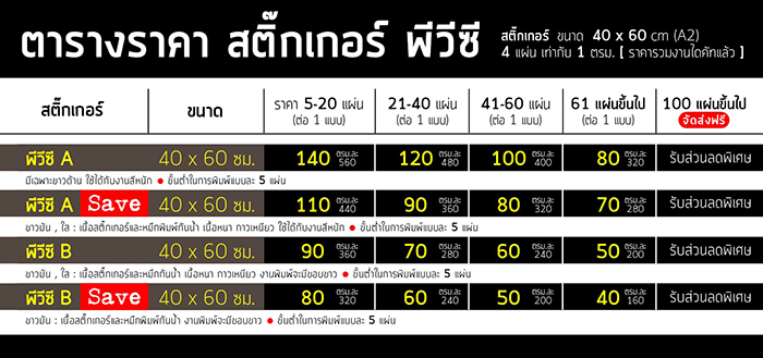 ตารางราคา
